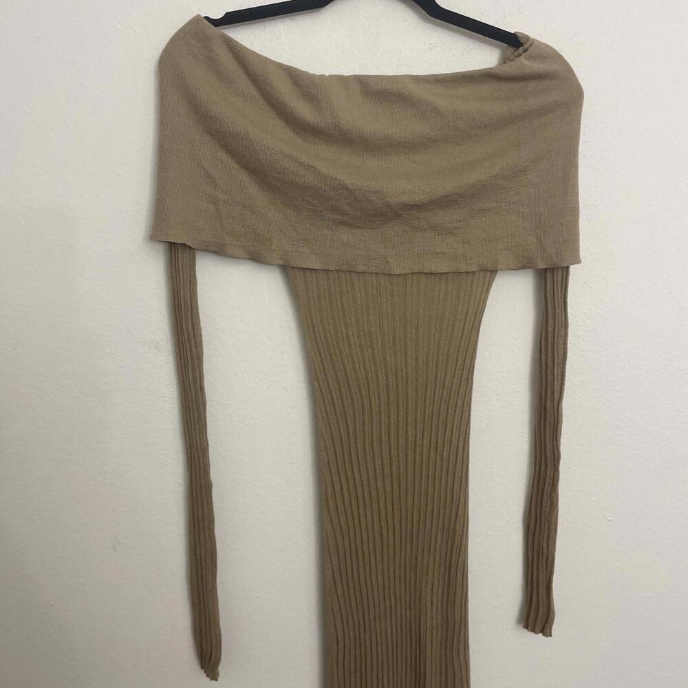 Helsa Justin Knit Off the Shoulder Sheer Long Sleeve Beige Maxi Dress S $258msrp - Picture 11 of 11